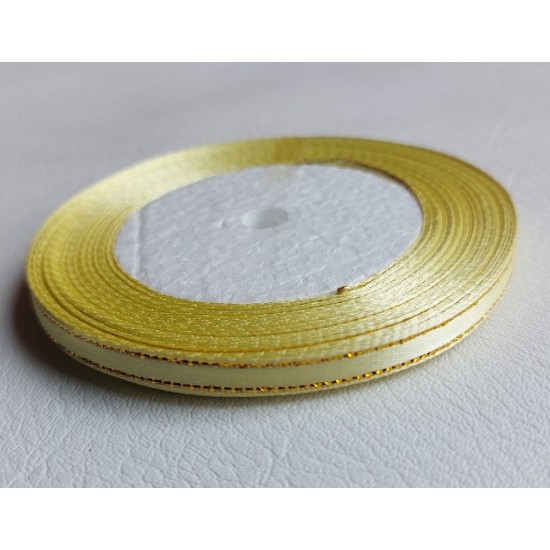 Лента атласная с люрексом 0,6 см*25 ярдов цв. светло-желтый, цена за катушку